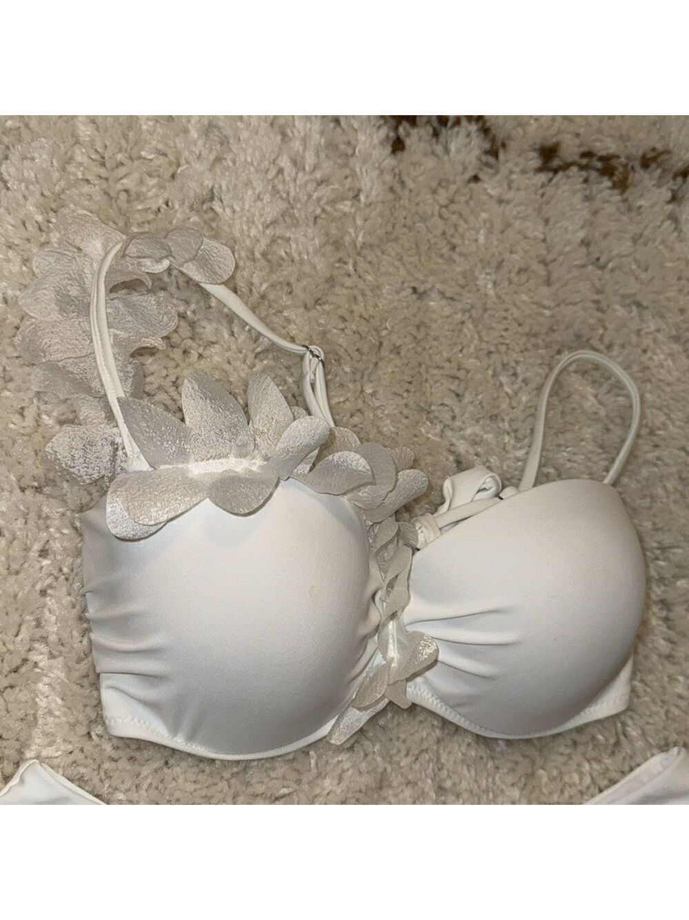 White Floral Bikini Set Underwire Ruffles - Picture 2 of 6